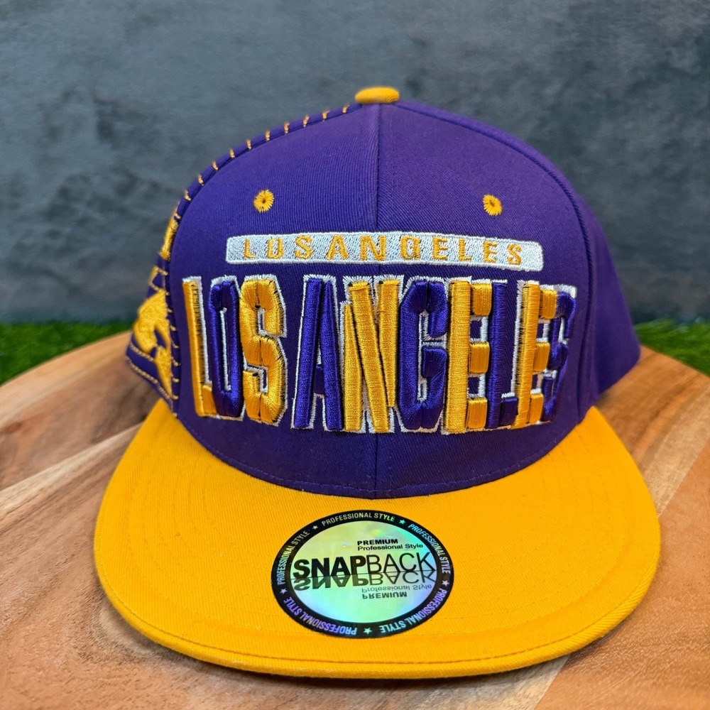 Snapback Los Angeles Hat Mens One Size Purple Yellow Embroidered Flat Brim NWT